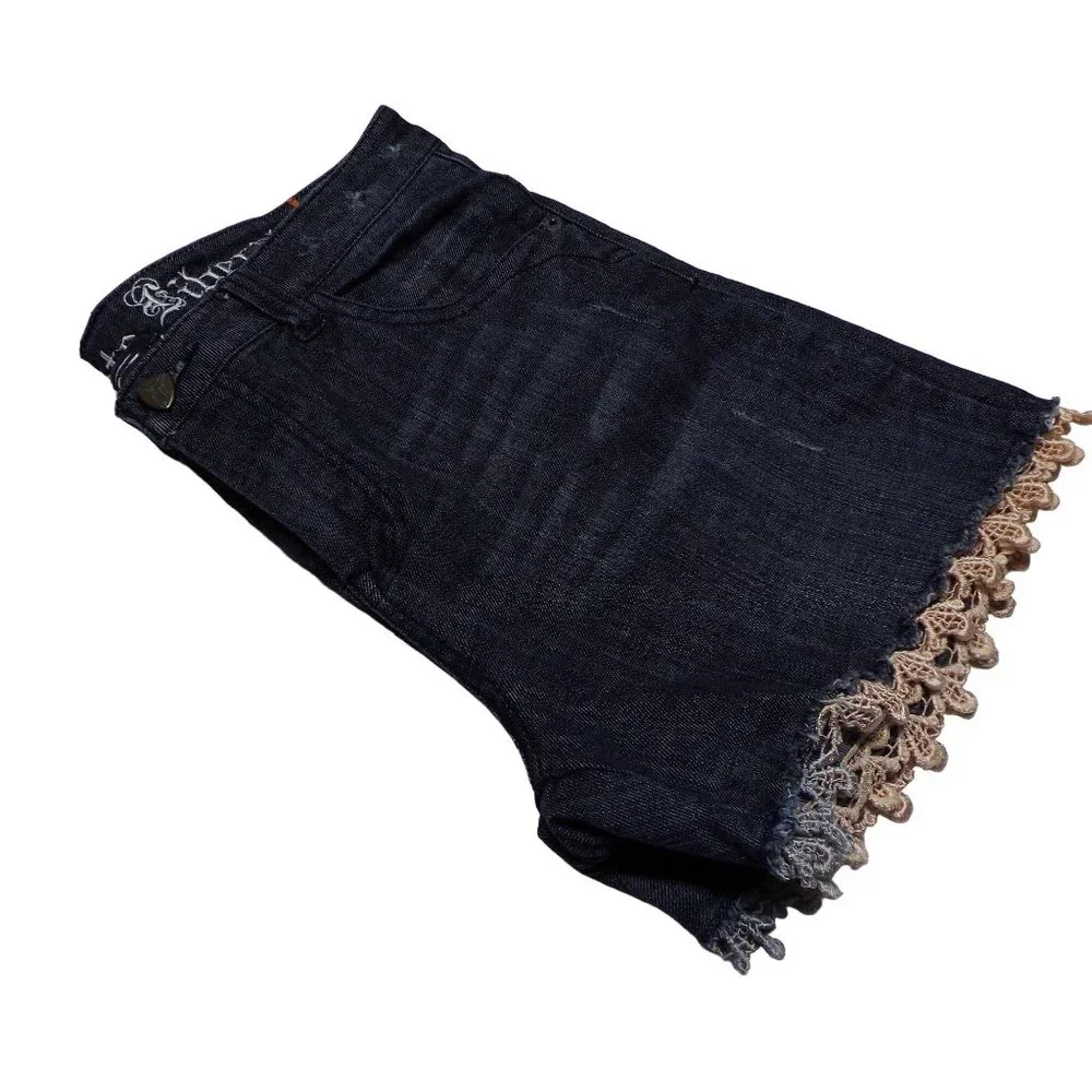 Institute Liberal lace bottom‎ raw hem denim shorts 14